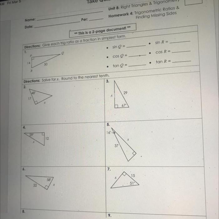 Quiz 8-2 trigonometry answer key