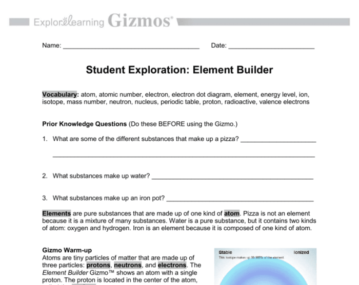 Answers to element builder gizmo