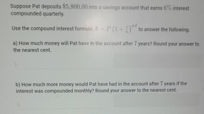 Pat deposits 600 in a savings account