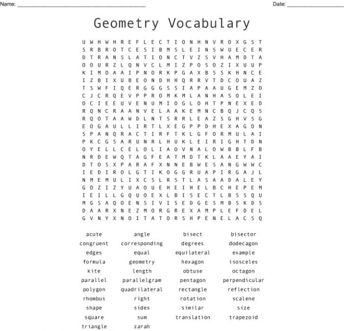 Geometry vocabulary word search answer key