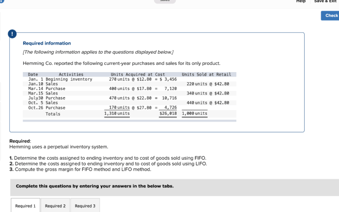 Inventory ending fifo hemming lifo periodic purchases margin march